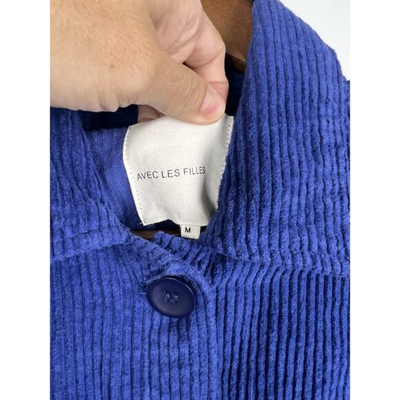 Avec Les Filles Anthropologie M Oversized Corduroy Shacket Royal Blue Button Up - Picture 6 of 12